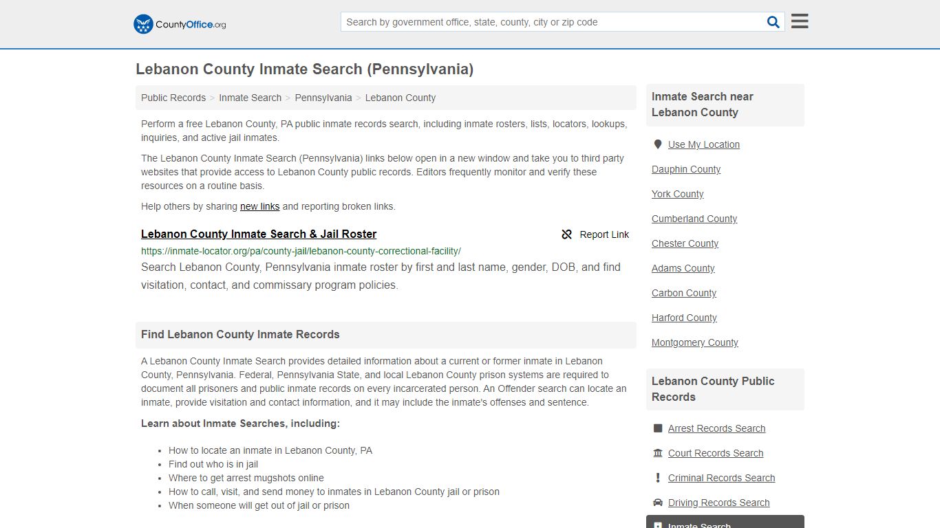 Lebanon County Inmate Search (Pennsylvania) - County Office